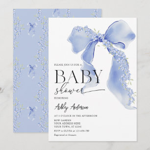Invitation Blue Bow Floral Baby Boy Douche