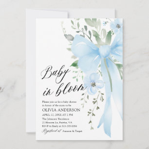 Invitation Blue Bow Floral Baby in Bloom Boy Baby shower