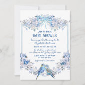 Invitation Blue Bow Floral Boy Baby shower bébé (Devant)