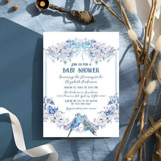 Invitation Blue Bow Floral Boy Baby shower bébé