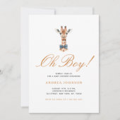 Invitation Blue Bow Giraffe Safari Thème Baby shower garçon (Devant)