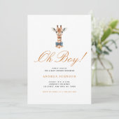 Invitation Blue Bow Giraffe Safari Thème Baby shower garçon (Debout devant)