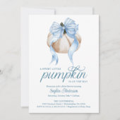 Invitation Blue Bow Little Citrouille Baby shower garçon (Devant)