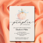 Invitation Blue Bow Little Citrouille Baby shower garçon<br><div class="desc">Un mignon petit citrouille attaché avec un ruban bleu met en évidence ces invitations en ivoire mou baby shower garçon avec "Un petit citrouille est en route" et vos détails en lettrage chic. (Disponible aussi en rose et ivoire.) CORRESPONDANCE d'objets dans notre collection.</div>