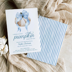 Invitation Blue Bow Little Citrouille Baby shower garçon