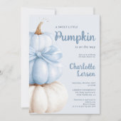 Invitation Blue Bow Little Citrouille Boy Baby shower QR Code (Devant)