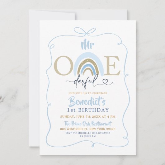 Invitation Blue Bow M. Onederful Boy's Birthday (Devant)