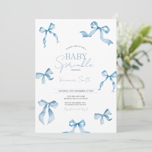 Invitation Blue Bow Modern Baby Sprinkle (Debout devant)