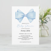 Invitation Blue Bow Modern Boy Baby shower (Debout devant)