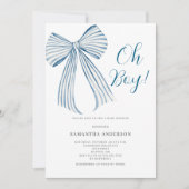 Invitation Blue Bow Oh Boy Baby shower (Devant)