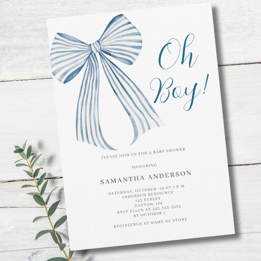 Invitation Blue Bow Oh Boy Baby shower