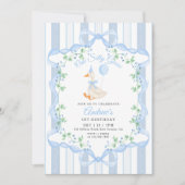 Invitation Blue Bow One Silly Goose Floral Boy 1st Birthday (Devant)