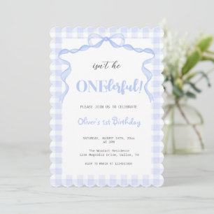 Invitation Blue Bow Onederful Boy 1er anniversaire