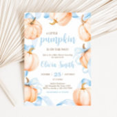 Invitation Blue Bow Pumpkin Baby Shower