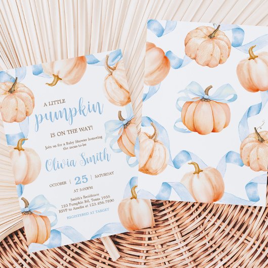 Invitation Blue Bow Pumpkin Baby Shower