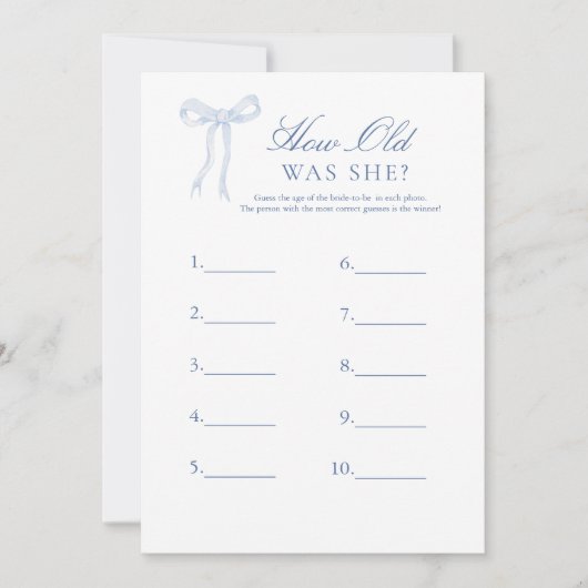 Invitation Blue Bow Quel Âge Avait-Elle Deviné Le Jeu De Mari (Devant)