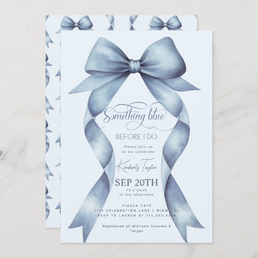 Invitation Blue Bow quelque chose de bleu avant de faire Fête (Devant / Derrière)