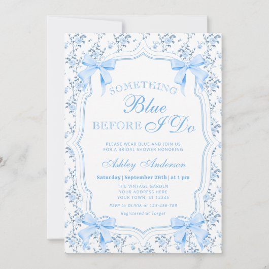 Invitation Blue Bow quelque chose de bleu avant de faire Fête (Devant)