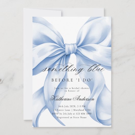 Invitation Blue Bow Quelque chose de bleu avant de faire Fête (Devant)