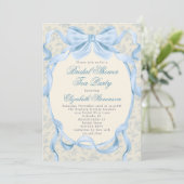 Invitation Blue Bow Regency Garden Tea Party Bridal Shower  (Debout devant)