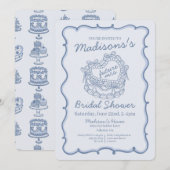 Invitation Blue Bow Retro Coquette Fête des mariées de gâteau (Devant / Derrière)