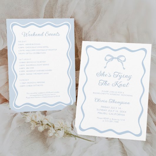 Invitation Blue Bow She's Tying the Knot Bachelorette Party