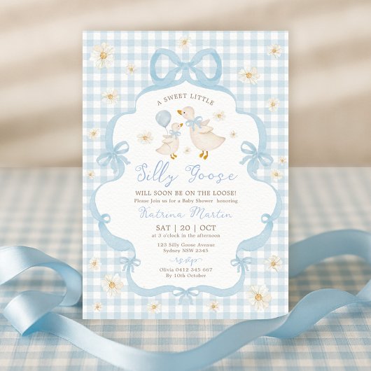 Invitation Blue Bow Silly Goose Daisy Floral Boy Baby shower