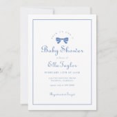 Invitation Blue Bow Simple Elegant Boy Baby shower (Devant)