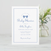 Invitation Blue Bow Simple Elegant Boy Baby shower (Debout devant)