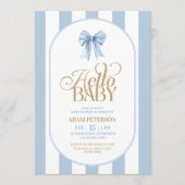 Invitation Blue Bow Stripes Elegant Baby Shower (Devant)