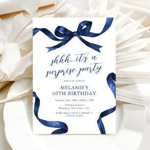 Invitation Blue Bow Surprise Adulte fête d'anniversaire