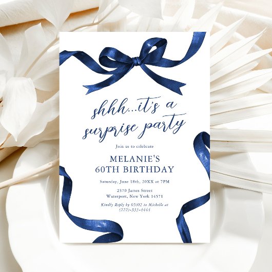 Invitation Blue Bow Surprise Adulte fête d'anniversaire