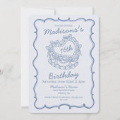 Invitation Blue Bow Sweet 16 Coquette gâteau Coeur Anniversai (Devant)