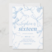 Invitation Blue Bow Sweet 16e fête d'anniversaire (Devant)