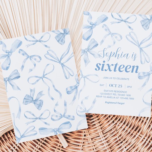 Invitation Blue Bow Sweet 16e fête d'anniversaire