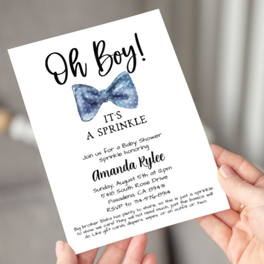 Invitation Blue Bow Tie Baby Sprinkle Baby Shower