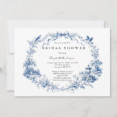 Invitation Blue Bow Toile Garden Bridal Shower  (Devant)
