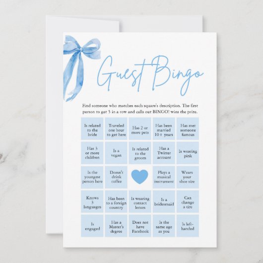 Invitation Blue Bow Trouvez le jeu de Fête des mariées de Bin (Devant)