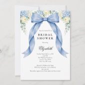 Invitation Blue Bow Watercolor Florals Bridal Shower (Devant)
