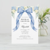 Invitation Blue Bow Watercolor Florals Bridal Shower (Debout devant)