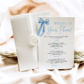 Invitation Blue Bow What's On Your Phone Fête des mariées Gam