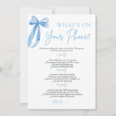 Invitation Blue Bow What's On Your Phone Fête des mariées Gam (Devant)
