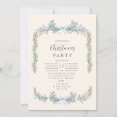 Invitation Blue Bow Winter Botanical Christmas (Devant)