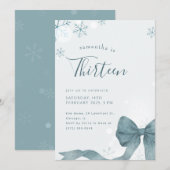 Invitation Blue Bow Winter Snowflake 13th Birthday Party (Devant / Derrière)