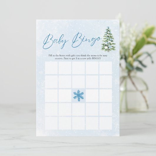 Invitation Blue Bows Christmas Baby Bingo Baby Shower Game (Debout devant)