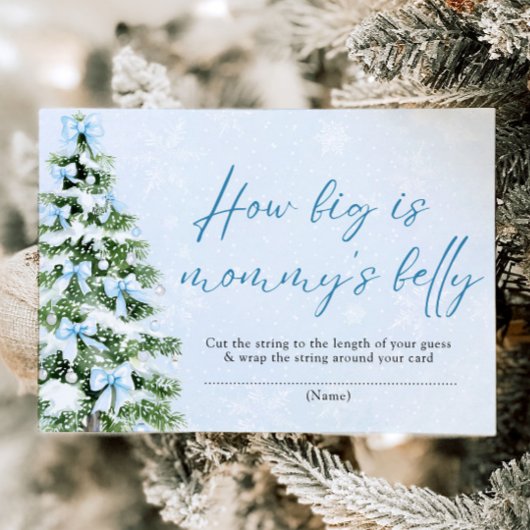 Invitation Blue Bows Christmas How Big is Mommy's Belly Game