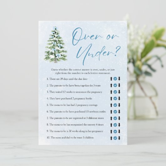 Invitation Blue Bows Christmas Over Or Under Baby Shower Game (Debout devant)