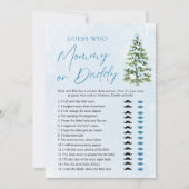 Invitation Blue Bows Christmas Tree Guess Who Mom or Dad Game (Devant)