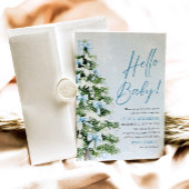 Invitation Blue Bows Christmas Tree Hello Baby Baby shower