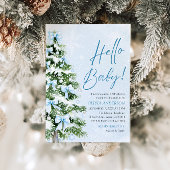 Invitation Blue Bows Christmas Tree Hello Baby Baby shower